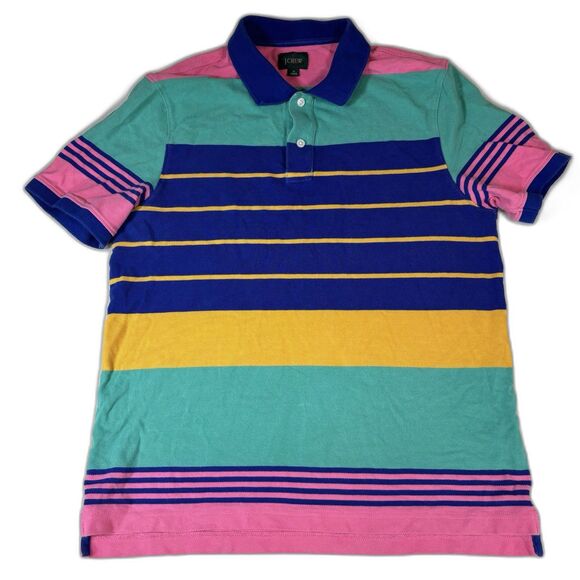 J Crew ReImagined Oarsman Purple Striped Rugby Polo Shirt Color Block Mens Sz M - Picture 1 of 8